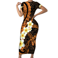 Liver Cancer Awareness Month Family Matching Short Sleeve Bodycon Dress and Hawaiian Shirt Awareness Is Key Orange Polynesian Ribbon LT14 Mom's Dress Orange - Polynesian Pride