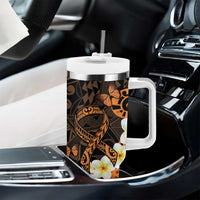 Liver Cancer Awareness Month Tumbler With Handle Awareness Is Key Orange Polynesian Ribbon