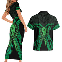 ADHD Awareness Month You Matter Couples Matching Short Sleeve Bodycon Dress and Hawaiian Shirt Green Polynesian Ribbon LT14 - Polynesian Pride