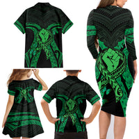 ADHD Awareness Month You Matter Family Matching Long Sleeve Bodycon Dress and Hawaiian Shirt Green Polynesian Ribbon LT14 - Polynesian Pride