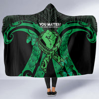 ADHD Awareness Month You Matter Hooded Blanket Green Polynesian Ribbon LT14 - Polynesian Pride