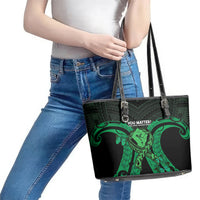 ADHD Awareness Month You Matter Leather Tote Bag Green Polynesian Ribbon LT14 - Polynesian Pride