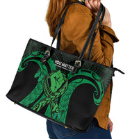 ADHD Awareness Month You Matter Leather Tote Bag Green Polynesian Ribbon LT14 - Polynesian Pride
