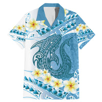 Blue Hawaii Shark Tattoo Family Matching Mermaid Dress and Hawaiian Shirt Frangipani With Polynesian Pastel Version LT14 Dad's Shirt - Short Sleeve Blue - Polynesian Pride