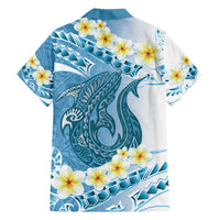 Blue Hawaii Shark Tattoo Family Matching Off Shoulder Short Dress and Hawaiian Shirt Frangipani With Polynesian Pastel Version LT14 - Polynesian Pride