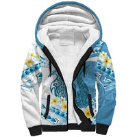 Blue Hawaii Shark Tattoo Sherpa Hoodie Frangipani With Polynesian Pastel Version LT14 Unisex Blue - Polynesian Pride