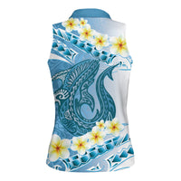 Blue Hawaii Shark Tattoo Women Sleeveless Polo Shirt Frangipani With Polynesian Pastel Version