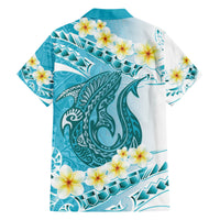 Turquoise Hawaii Shark Tattoo Family Matching Short Sleeve Bodycon Dress and Hawaiian Shirt Frangipani With Polynesian Pastel Version LT14 - Polynesian Pride