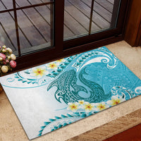 Turquoise Hawaii Shark Tattoo Rubber Doormat Frangipani With Polynesian Pastel Version