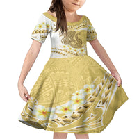 Gold Hawaii Shark Tattoo Family Matching Summer Maxi Dress and Hawaiian Shirt Frangipani With Polynesian Pastel Version LT14 Daughter's Dress Gold - Polynesian Pride