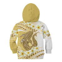 Gold Hawaii Shark Tattoo Kid Hoodie Frangipani With Polynesian Pastel Version LT14 - Polynesian Pride