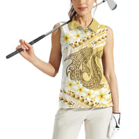 Gold Hawaii Shark Tattoo Women Sleeveless Polo Shirt Frangipani With Polynesian Pastel Version