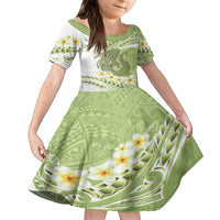 Green Hawaii Shark Tattoo Family Matching Off Shoulder Maxi Dress and Hawaiian Shirt Frangipani With Polynesian Pastel Version LT14 Daughter's Dress Green - Polynesian Pride