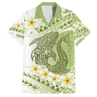Green Hawaii Shark Tattoo Family Matching Off Shoulder Short Dress and Hawaiian Shirt Frangipani With Polynesian Pastel Version LT14 Dad's Shirt - Short Sleeve Green - Polynesian Pride