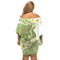 Green Hawaii Shark Tattoo Family Matching Off Shoulder Short Dress and Hawaiian Shirt Frangipani With Polynesian Pastel Version LT14 - Polynesian Pride