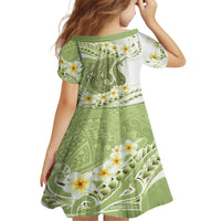 Green Hawaii Shark Tattoo Kid Short Sleeve Dress Frangipani With Polynesian Pastel Version