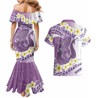Purple Hawaii Shark Tattoo Couples Matching Mermaid Dress and Hawaiian Shirt Frangipani With Polynesian Pastel Version LT14 - Polynesian Pride