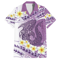 Purple Hawaii Shark Tattoo Family Matching Long Sleeve Bodycon Dress and Hawaiian Shirt Frangipani With Polynesian Pastel Version