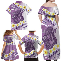 Purple Hawaii Shark Tattoo Family Matching Off Shoulder Maxi Dress and Hawaiian Shirt Frangipani With Polynesian Pastel Version LT14 - Polynesian Pride