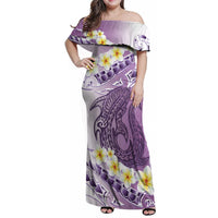 Purple Hawaii Shark Tattoo Family Matching Off Shoulder Maxi Dress and Hawaiian Shirt Frangipani With Polynesian Pastel Version LT14 Mom's Dress Purple - Polynesian Pride