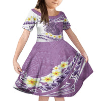 Purple Hawaii Shark Tattoo Family Matching Off Shoulder Short Dress and Hawaiian Shirt Frangipani With Polynesian Pastel Version LT14 Daughter's Dress Purple - Polynesian Pride