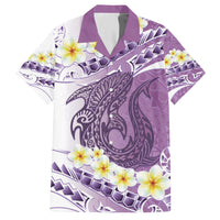 Purple Hawaii Shark Tattoo Family Matching Short Sleeve Bodycon Dress and Hawaiian Shirt Frangipani With Polynesian Pastel Version LT14 Dad's Shirt - Short Sleeve Purple - Polynesian Pride