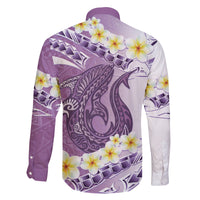 Purple Hawaii Shark Tattoo Family Matching Short Sleeve Bodycon Dress and Hawaiian Shirt Frangipani With Polynesian Pastel Version LT14 - Polynesian Pride