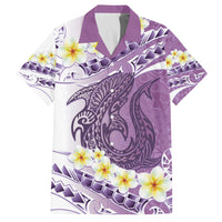 Purple Hawaii Shark Tattoo Family Matching Summer Maxi Dress and Hawaiian Shirt Frangipani With Polynesian Pastel Version LT14 Dad's Shirt - Short Sleeve Purple - Polynesian Pride