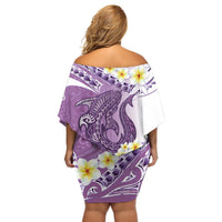 Purple Hawaii Shark Tattoo Off Shoulder Short Dress Frangipani With Polynesian Pastel Version LT14 - Polynesian Pride