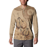 Brown Bula Fiji Button Sweatshirt Fijian Dance Fan Tapa Cloth Pattern