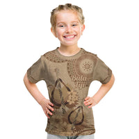 Brown Bula Fiji Kid T Shirt Fijian Dance Fan Tapa Cloth Pattern