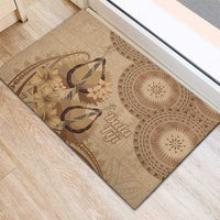 Brown Bula Fiji Rubber Doormat Fijian Dance Fan Tapa Cloth Pattern