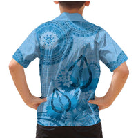 Blue Bula Fiji Family Matching Mermaid Dress and Hawaiian Shirt Fijian Dance Fan Tapa Cloth Pattern LT14 - Polynesian Pride