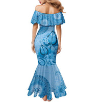 Blue Bula Fiji Family Matching Mermaid Dress and Hawaiian Shirt Fijian Dance Fan Tapa Cloth Pattern LT14 - Polynesian Pride