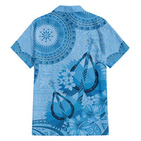 Blue Bula Fiji Family Matching Summer Maxi Dress and Hawaiian Shirt Fijian Dance Fan Tapa Cloth Pattern LT14 - Polynesian Pride