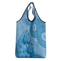 Blue Bula Fiji Grocery Bag Fijian Dance Fan Tapa Cloth Pattern