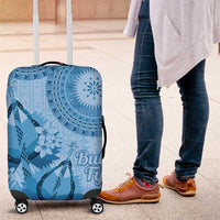 Blue Bula Fiji Luggage Cover Fijian Dance Fan Tapa Cloth Pattern