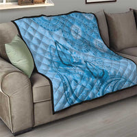 Blue Bula Fiji Quilt Fijian Dance Fan Tapa Cloth Pattern