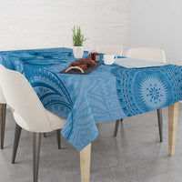 Blue Bula Fiji Tablecloth Fijian Dance Fan Tapa Cloth Pattern