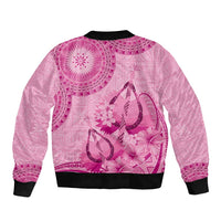 Pink Bula Fiji Bomber Jacket Fijian Dance Fan Tapa Cloth Pattern