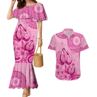 Pink Bula Fiji Couples Matching Mermaid Dress and Hawaiian Shirt Fijian Dance Fan Tapa Cloth Pattern LT14 Pink - Polynesian Pride