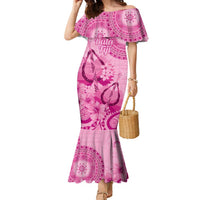 Pink Bula Fiji Family Matching Mermaid Dress and Hawaiian Shirt Fijian Dance Fan Tapa Cloth Pattern LT14 Mom's Dress Pink - Polynesian Pride