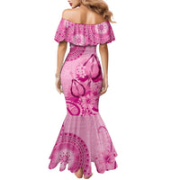 Pink Bula Fiji Family Matching Mermaid Dress and Hawaiian Shirt Fijian Dance Fan Tapa Cloth Pattern LT14 - Polynesian Pride