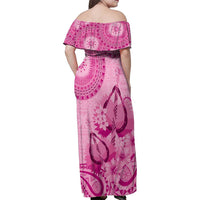 Pink Bula Fiji Family Matching Off Shoulder Maxi Dress and Hawaiian Shirt Fijian Dance Fan Tapa Cloth Pattern LT14 - Polynesian Pride