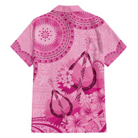 Pink Bula Fiji Family Matching Off Shoulder Short Dress and Hawaiian Shirt Fijian Dance Fan Tapa Cloth Pattern LT14 - Polynesian Pride