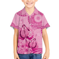 Pink Bula Fiji Family Matching Off Shoulder Short Dress and Hawaiian Shirt Fijian Dance Fan Tapa Cloth Pattern LT14 Son's Shirt Pink - Polynesian Pride