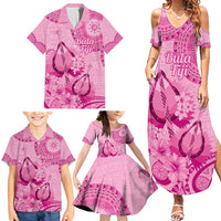Pink Bula Fiji Family Matching Summer Maxi Dress and Hawaiian Shirt Fijian Dance Fan Tapa Cloth Pattern LT14 - Polynesian Pride