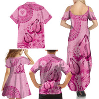 Pink Bula Fiji Family Matching Summer Maxi Dress and Hawaiian Shirt Fijian Dance Fan Tapa Cloth Pattern LT14 - Polynesian Pride