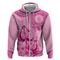 Pink Bula Fiji Hoodie Fijian Dance Fan Tapa Cloth Pattern
