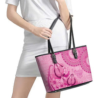 Pink Bula Fiji Leather Tote Bag Fijian Dance Fan Tapa Cloth Pattern
